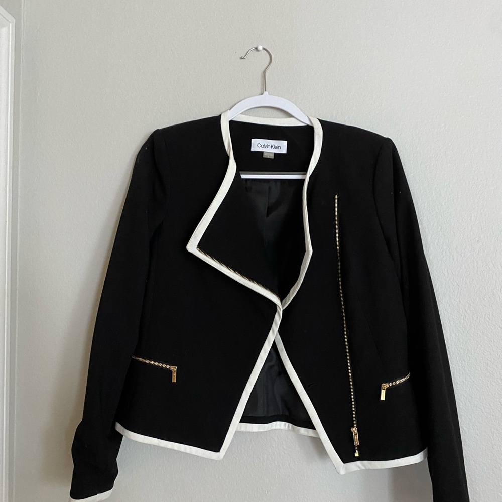 Black blazer with white trim
